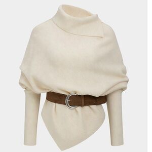 Elegant Cream Belted Poncho Sweater